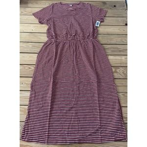 Old Navy Midi Dress Size Large Women’s Red Stripe Cinch Waist